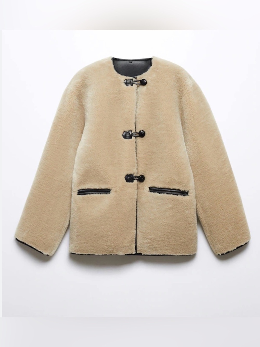 Mango Cream Teddy Coat with Black Trim